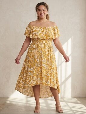 iZ BYER Mustard Floral Ruffle High-Low Midi Dress XXL